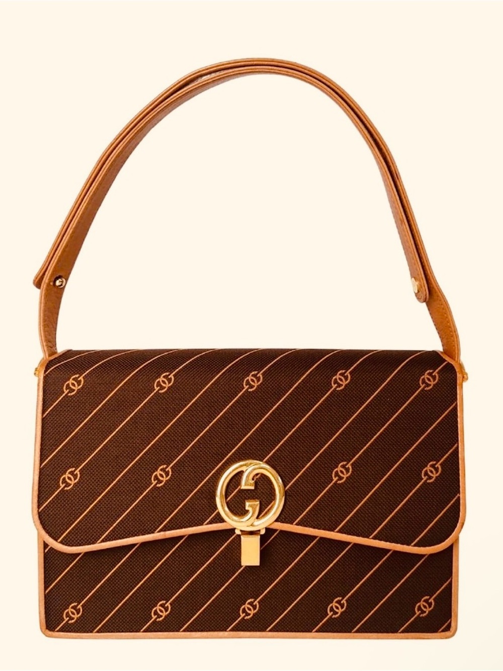 Gucci Vintage Grosgrain Leather Logo Shoulder Bag